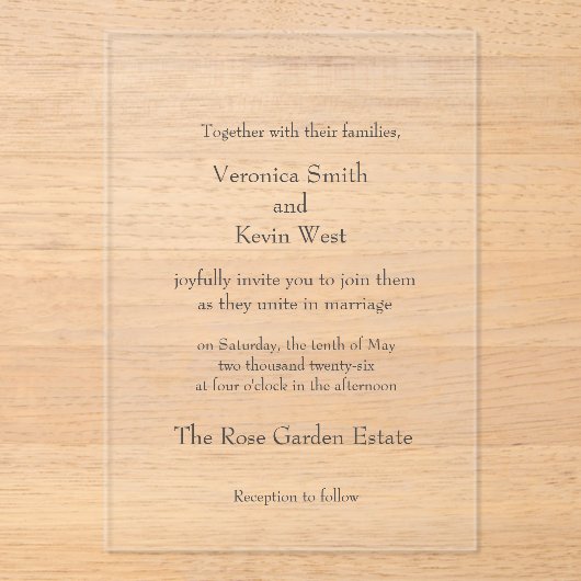 テンプレート澄んアクリル結婚式招待状 アクリル招待状 (正面)