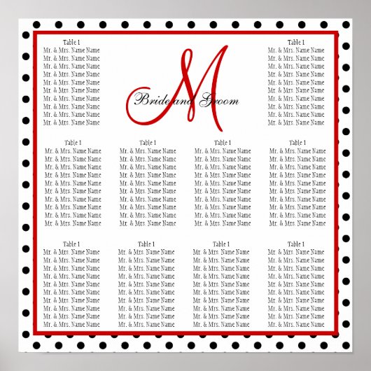 テンプレート結婚の座席図ドットモノグラムレッド ポスター (正面)