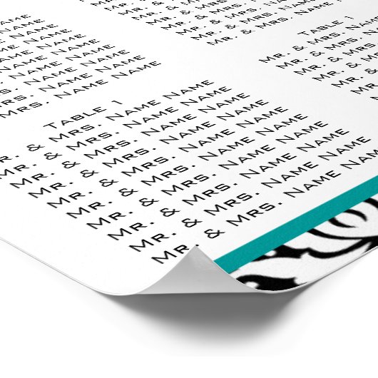 テンプレート結婚の座席表のティール（緑がかった色） ポスター (角)