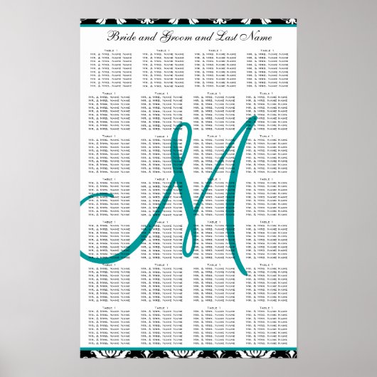 テンプレート結婚の座席表のティール（緑がかった色） ポスター (正面)