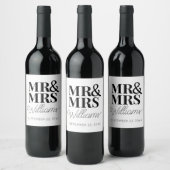 テンプレート結婚式の引き出物ミスター&ミセス名可愛い上品 ワインラベル (ボトル)