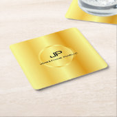 テンプレート金ゴールドルックエレガントモノグラモダンム スクエアペーパーコースター (アングル)