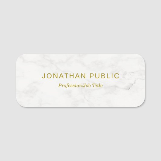 テンプレート金ゴールド文字ホワイトマーブルミニマモダンリスト 名札 (正面)