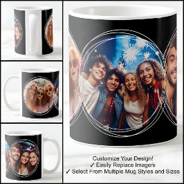 テンプレート3枚の円形写真コラージュブラックC00 コーヒーマグカップ