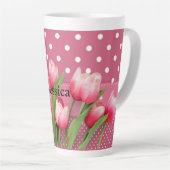 テンプレート：インクチューリップ、ピンクと白の水玉模様 カフェラテマグ (右アングル)