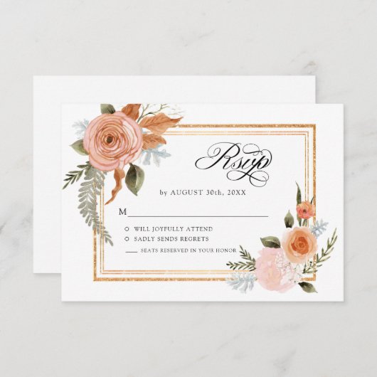 テンプレート エレガントなバラのワインレッドとブッシュの花のゴールド (正面/裏面)