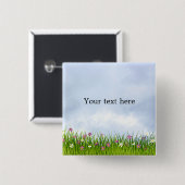 テンプレート、青い空と草花。 缶バッジ (正面&裏面)