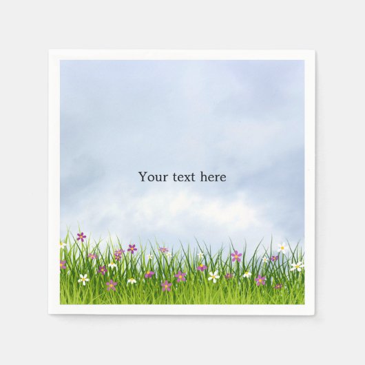 テンプレート、青空、夏の花 スタンダードカクテルナプキン (正面)