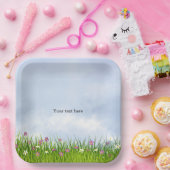 テンプレート、青空、夏の花 ペーパープレート (パーティー)