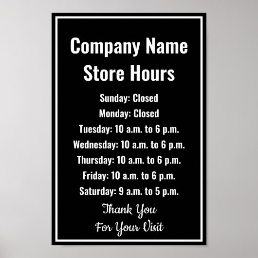 テンプレート 黒と白の営業時間 ポスター (正面)