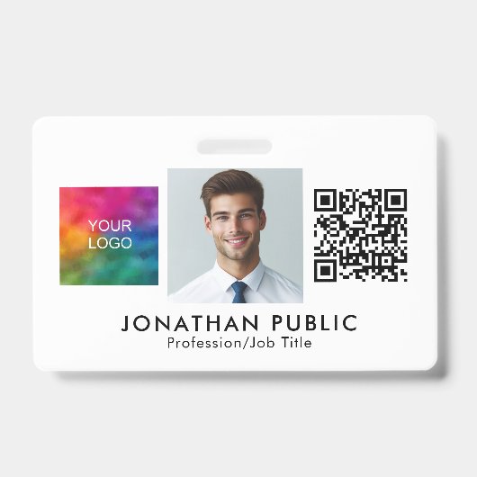 テンプレート QR コード 従業員写真 会社ロゴ ここに バッジ (正面)