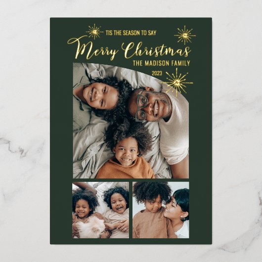 テーパーエレガントトのトップ3写真メリークリスマス 箔シーズンカード (正面)