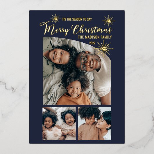 テーパーエレガントトのトップ3写真メリークリスマス 箔シーズンカード (正面)