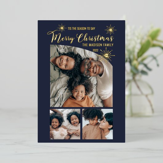 テーパーエレガントトのトップ3写真メリークリスマス 箔シーズンカード (立ち正面)