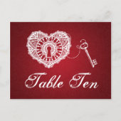 テーブエレガントル番号鍵とハート赤 ポストカード (正面)