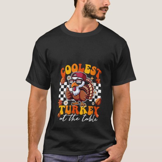 テーブルでクールのウォメンズターキー感謝祭ボー Tシャツ (正面)