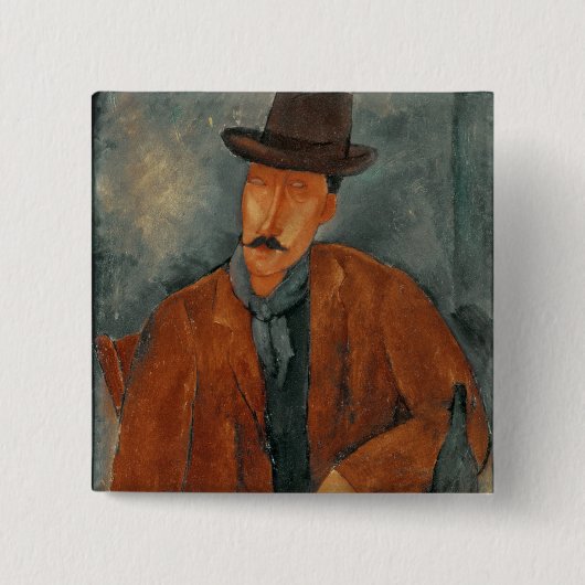 テーブルで傾いている着席させた人 缶バッジ (正面)