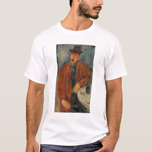 テーブルで傾いている着席させた人 Tシャツ (正面)