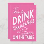 テーブルで踊るピンクの時間バチェロレッテ 招待状 (正面/裏面)