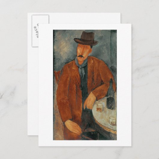 テーブルにもたれかかっている着席した男 ポストカード (正面/裏面)