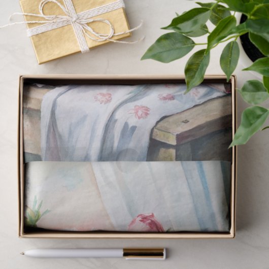 テーブルにエレガントピンクの牡丹が飾られた花瓶 薄葉紙 (ギフト)