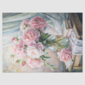 テーブルにエレガントピンクの牡丹が飾られた花瓶 薄葉紙 (正面)