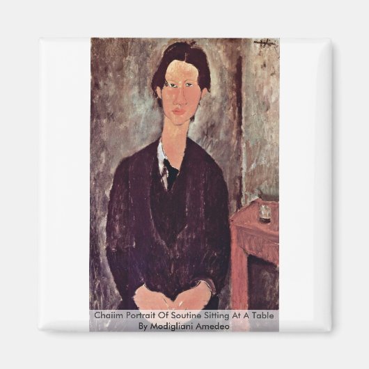 テーブルに座って座っているブタのチャイムポートレート マグネット (正面)