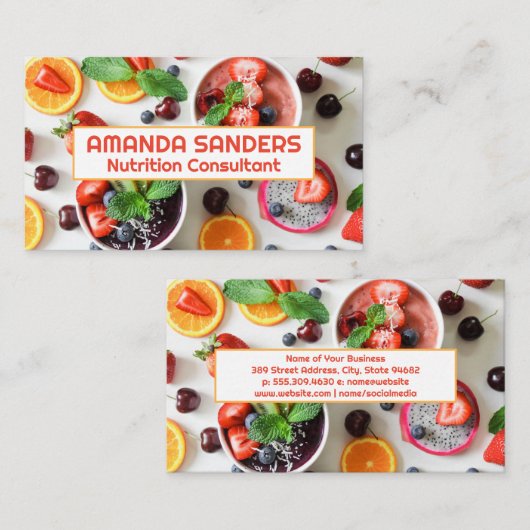 テーブルに散らばる果物とスムージー 名刺 (正面/裏面)