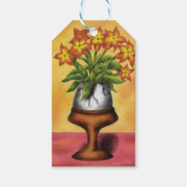 テーブルに花を付けた花瓶としてのイースターの卵 ギフトタグ