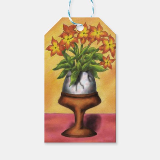 テーブルに花を付けた花瓶としてのイースターの卵 ギフトタグ (正面)