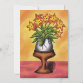 テーブルに花を付けた花瓶としてのイースターの卵 シーズンカード