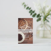 テーブルのコーヒー豆とカップ 名刺 (スタンド正面)