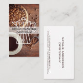 テーブルのコーヒー豆とカップ 名刺 (正面/裏面)