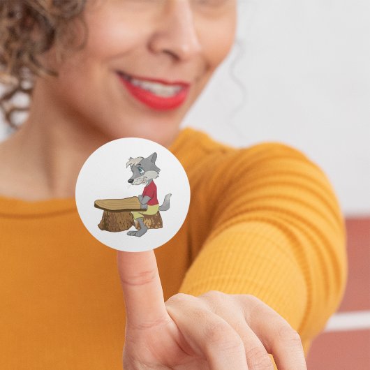 テーブルのシールを手に入れた狼 ラウンドシール