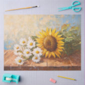 テーブルのデコペに素朴ひまわりの花とデイジー 薄葉紙 (クラフト)