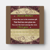 テーブルのトッププラーク、私の母への贈り物、引用文 フォトプラーク (正面)