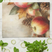 テーブルのヴィンテージ水色のリンゴのバスケット キッチンタオル (折り畳み)