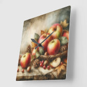 テーブルのヴィンテージ水色のリンゴのバスケット スクエア壁時計 (傾斜)