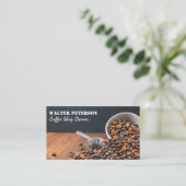 テーブルの上に焙煎コーヒー豆の山 名刺 (スタンド正面)