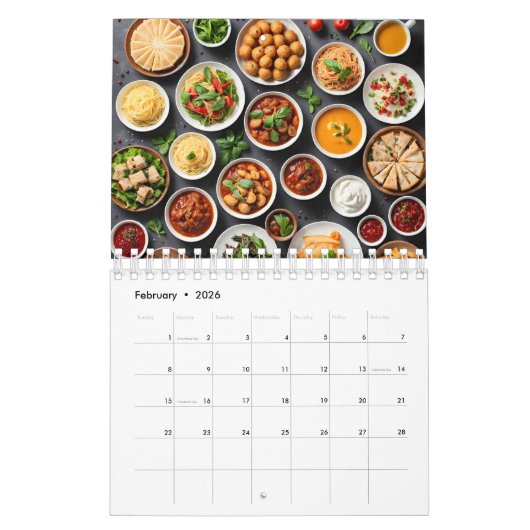 テーブルの上のさまざまな食べ物 カレンダー (2月 2026)