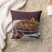 テーブルの上のブドウとクルミSisley Impressionist クッション (ブランケット)