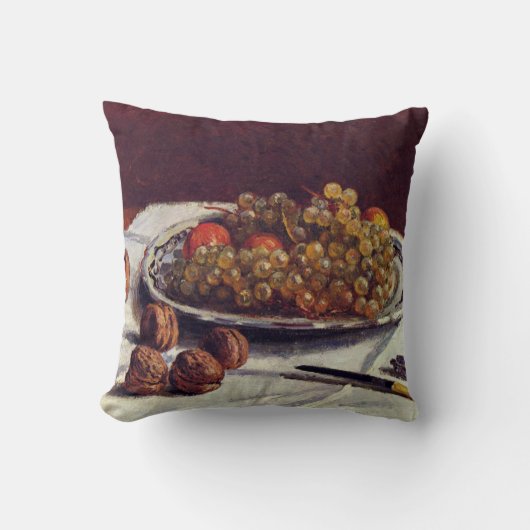 テーブルの上のブドウとクルミSisley Impressionist クッション (正面)