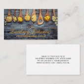 テーブルの上の木製スプーンにパスタ 名刺 (正面/裏面)