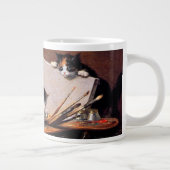 テーブルの上の母猫と子猫 ジャンボコーヒーマグカップ (右)