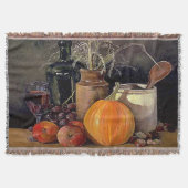 テーブルの上の秋の装飾、かぼちゃ、果物、飲み物 スローブランケット (正面)