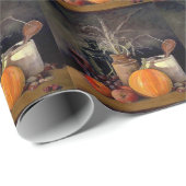 テーブルの上の秋の装飾、かぼちゃ、果物、飲み物 ラッピングペーパー (ロールコーナー)