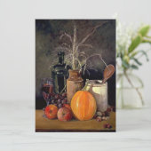 テーブルの上の秋の装飾、かぼちゃ、果物、飲み物 招待状 (スタンド正面)