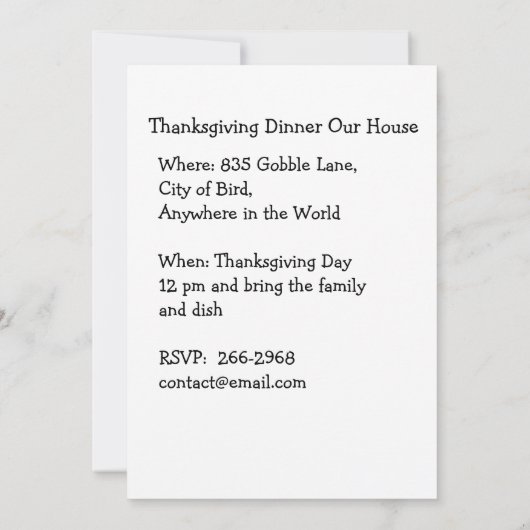 テーブルの上の秋の装飾、かぼちゃ、果物、飲み物 招待状 (裏面)