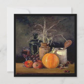 テーブルの上の秋の装飾、かぼちゃ、果物、飲み物 招待状 (正面)