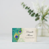 テーブルの座席表-孔雀はティール(緑がかった色)の青に羽をつけます プレイスカード (スタンド正面)